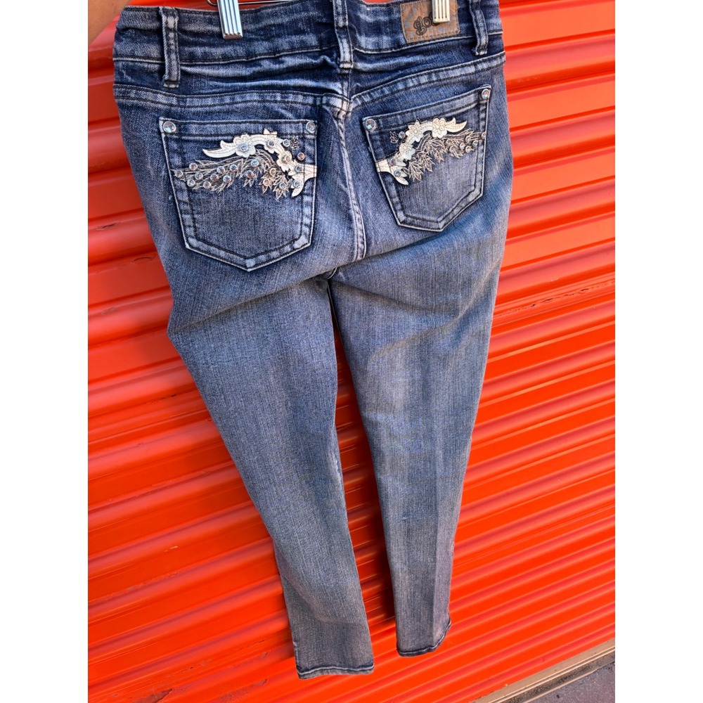 Grace in LA Womens Bootcut Jeans Size 5 Dark Wash Embroidered Rhinestone Pockets